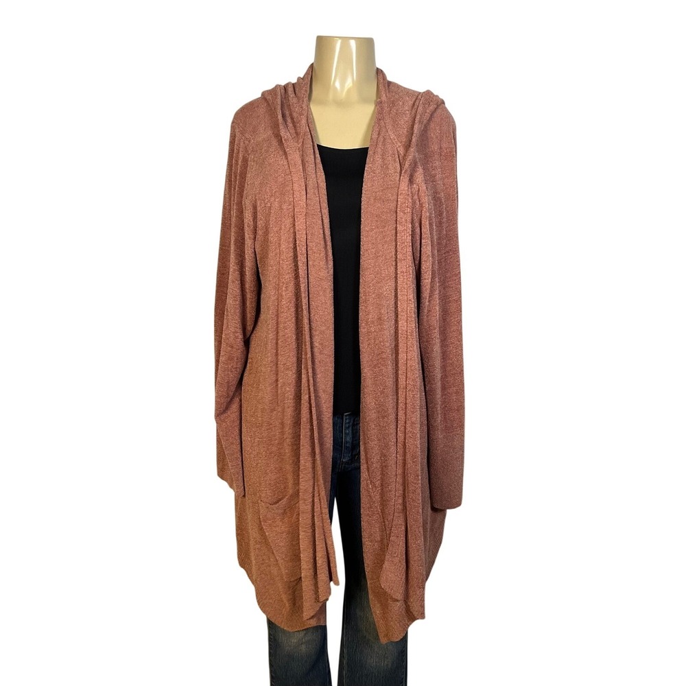 Barefoot Dreams CozyChic Ultra‎ Lite Hooded Cardigan Mauve Pink 2X BDWCU21112